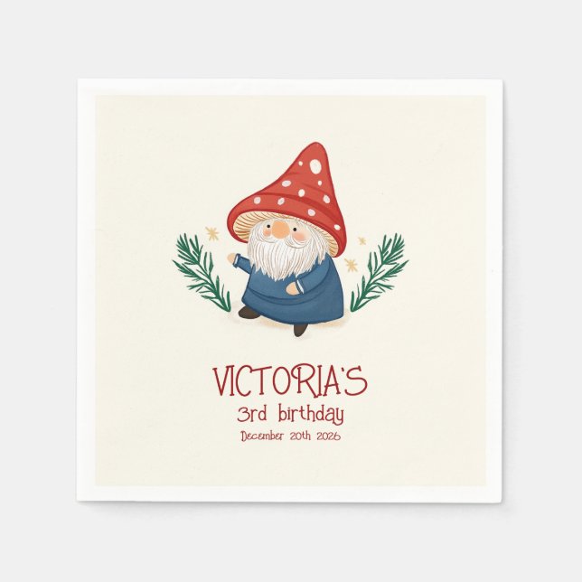 Serviette En Papier Fête d'Anniversaire de Champignons Whimsical (Devant)