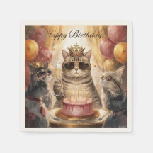 Fête d'anniversaire de chat avec gâteau rose et am