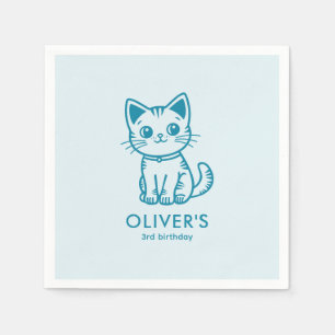 Serviette En Papier Fête d'anniversaire de chat bleu avec chaton coule