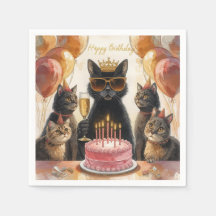 Fête d'anniversaire de chat noir avec gâteau rose