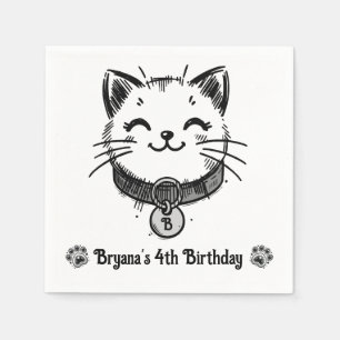Serviette En Papier Fête d'anniversaire de chaton Kitty noire  