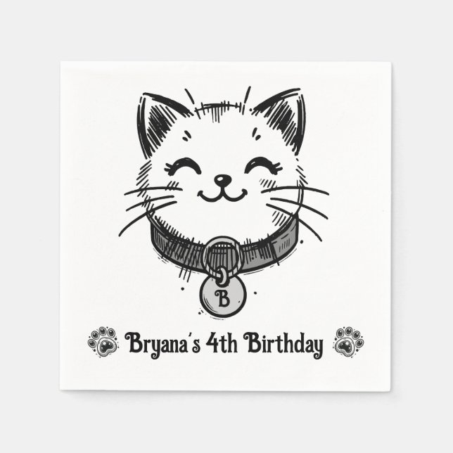 Serviette En Papier Fête d'anniversaire de chaton Kitty noire   (Devant)