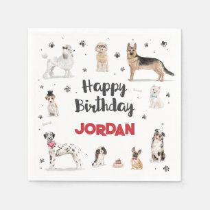 Serviette En Papier Fête d'anniversaire de chiens à l'aquarelle réalis