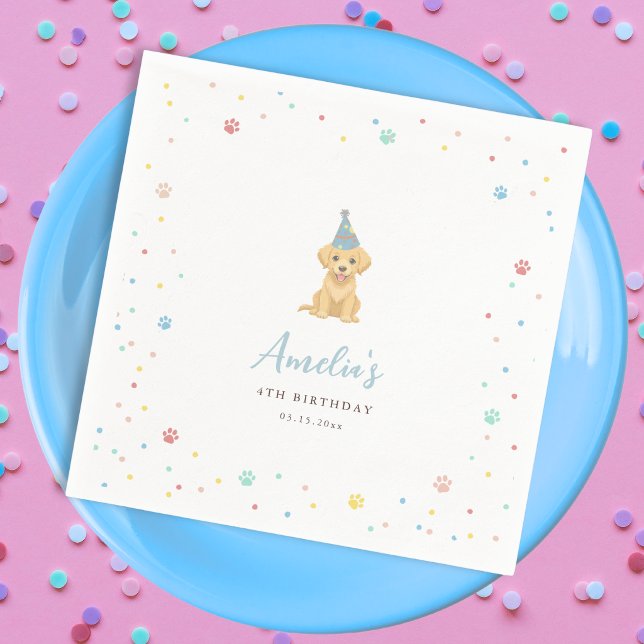 Serviette En Papier Fête d'anniversaire de chiot mignon Bleu (Créateur téléchargé)