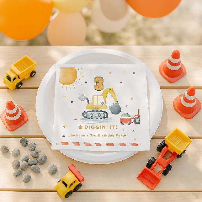 Serviette En Papier Fête d'anniversaire de construction jaune fou (Créateur téléchargé)