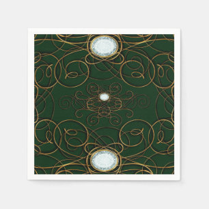 Serviette En Papier Fête d'anniversaire de diamant Vert Emeraude & Or