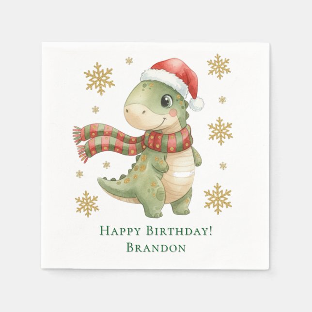 Serviette En Papier Fête d'anniversaire de dinosaure de Noël (Devant)