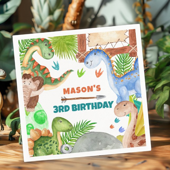 Serviette En Papier Fête d'anniversaire de dinosaure garçon 3 ans (Créateur téléchargé)