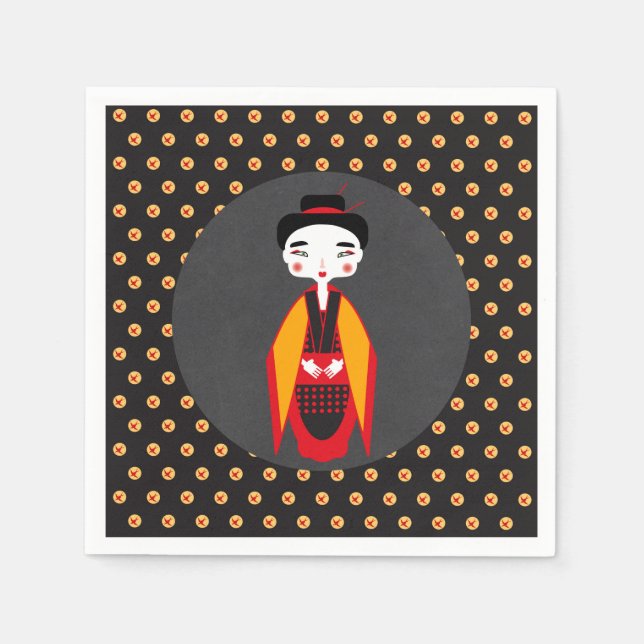 Serviette En Papier Fête d'anniversaire de fille en kimono (Devant)