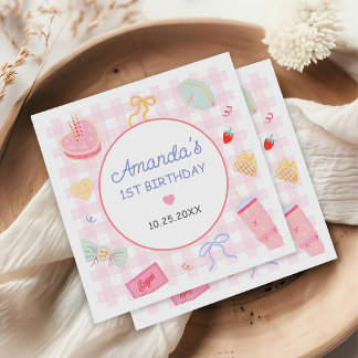 Serviette En Papier Fête d'anniversaire de fille jolie dessinée à la m