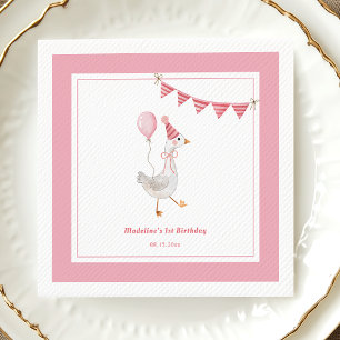 Serviette En Papier Fête d'anniversaire de fille Rose Oie Silly