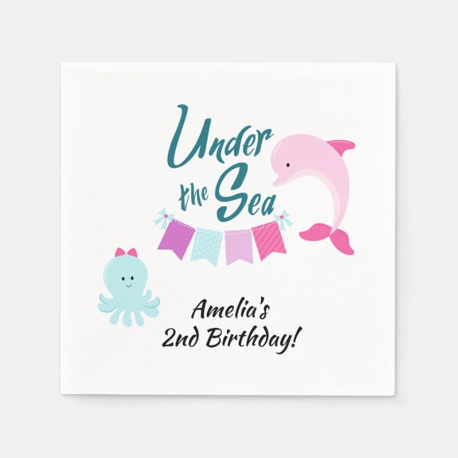 Serviette En Papier Fête d'anniversaire de fille sous la mer (Devant)