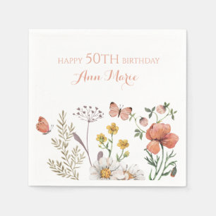 Serviette En Papier Fête d'anniversaire de fleurs sauvages