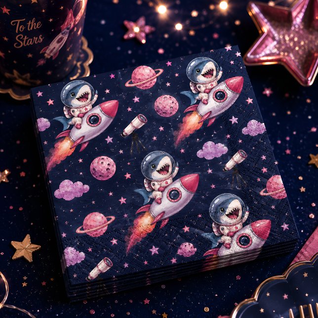 Serviette En Papier Fête d'anniversaire de fusée de requin d'espace mi (Créateur téléchargé)