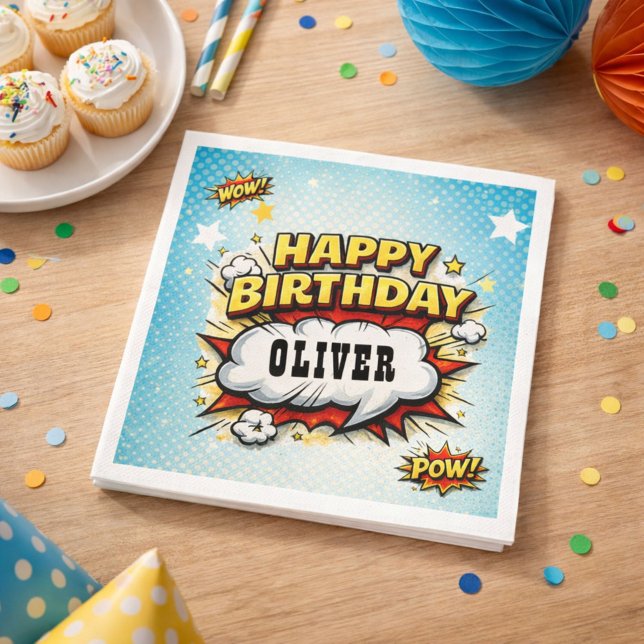 Serviette En Papier Fête d'anniversaire de garçon de style de bande de (Créateur téléchargé)