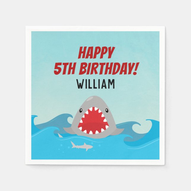 Serviette En Papier Fête d'anniversaire de garçons Requin Mignon (Devant)