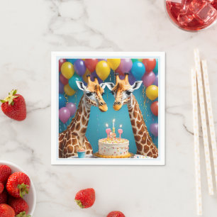 Serviette En Papier Fête D'Anniversaire De Giraffe Avec Gâteau De Ball