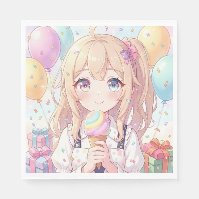 Serviette En Papier Fête d'anniversaire de glace pour fille d'anime (Devant)
