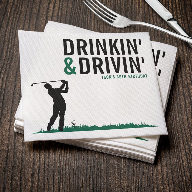 Serviette En Papier Fête d'anniversaire de golf adulte : boire et cond (Drinkin & Drivin Adult Golf Birthday Party Napkins
)