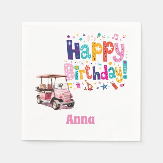 Serviette En Papier Fête d'anniversaire de golf pour femme golfeuse (Devant)