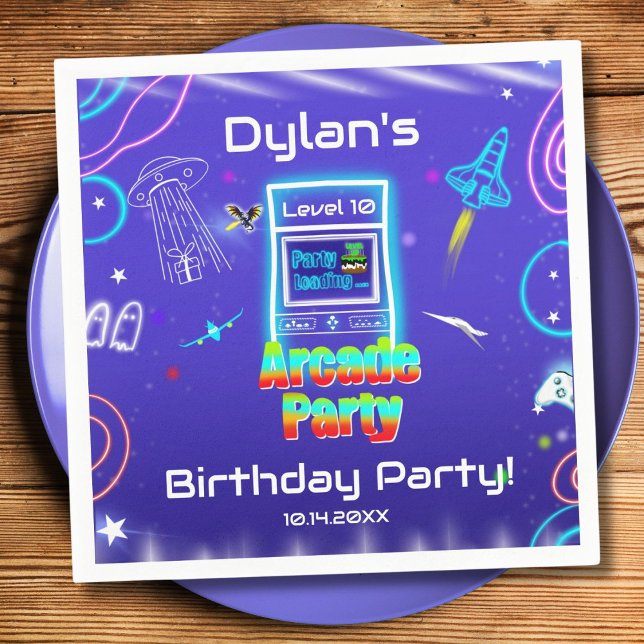 Serviette En Papier Fête d'anniversaire de jeu de rétro arcade (Créateur téléchargé)