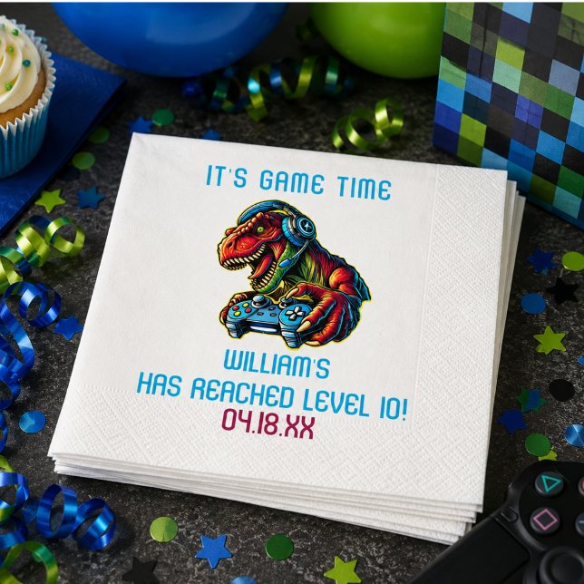Serviette En Papier Fête d'anniversaire de jeu vidéo dinosaure (Video Game Dinosaur Gaming Birthday Party Napkins)
