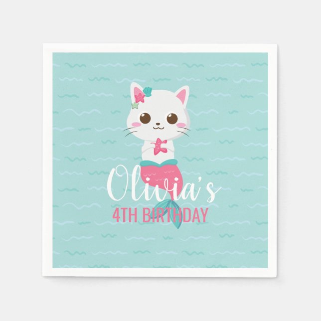 Serviette En Papier Fête d'anniversaire de Kitty Sirène (Devant)