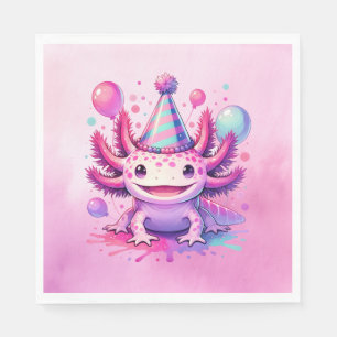 Serviette En Papier Fête d'anniversaire de la fille Axolotl rose et vi