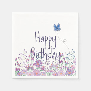 Serviette En Papier Fête d'anniversaire de la frontière florale