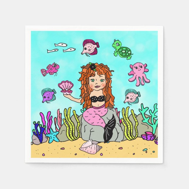 Serviette En Papier Fête d'anniversaire de la sirène (Devant)