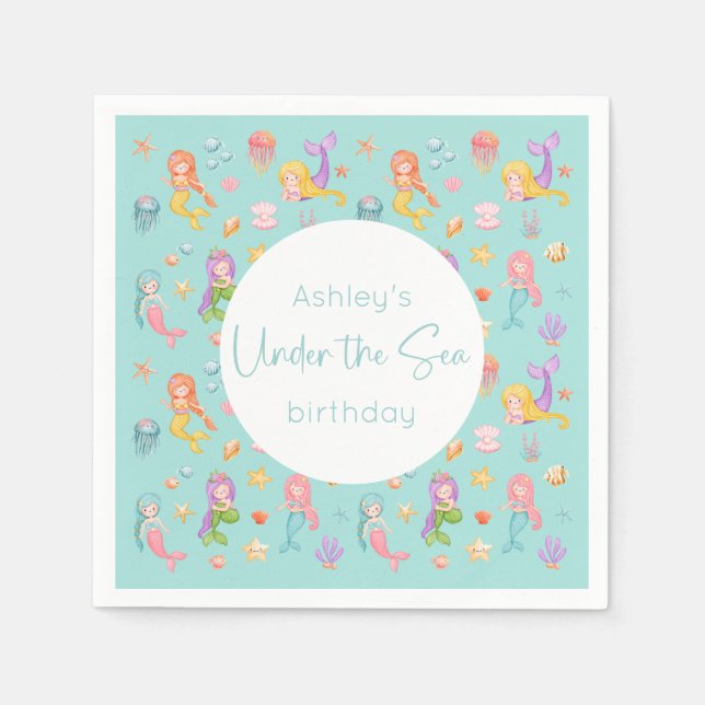 Serviette En Papier Fête d'anniversaire de la sirène (Devant)
