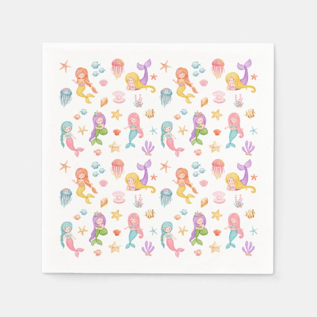 Serviette En Papier Fête d'anniversaire de la sirène (Devant)