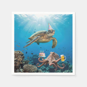 Serviette En Papier Fête d'anniversaire de la tortue marine avec la pi