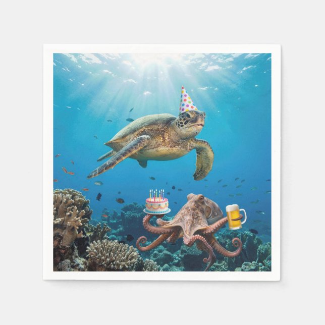 Serviette En Papier Fête d'anniversaire de la tortue marine avec la pi (Devant)