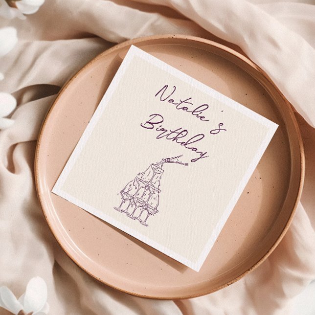 Serviette En Papier Fête d'anniversaire de la tour Champagne violet ti (Créateur téléchargé)