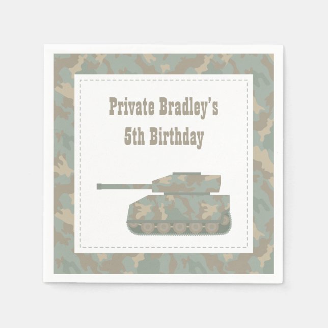 Serviette En Papier Fête d'anniversaire de l'armée de char militaire c (Devant)