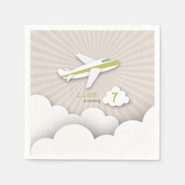Serviette En Papier Fête d'anniversaire de l'avion - Vert (Devant)