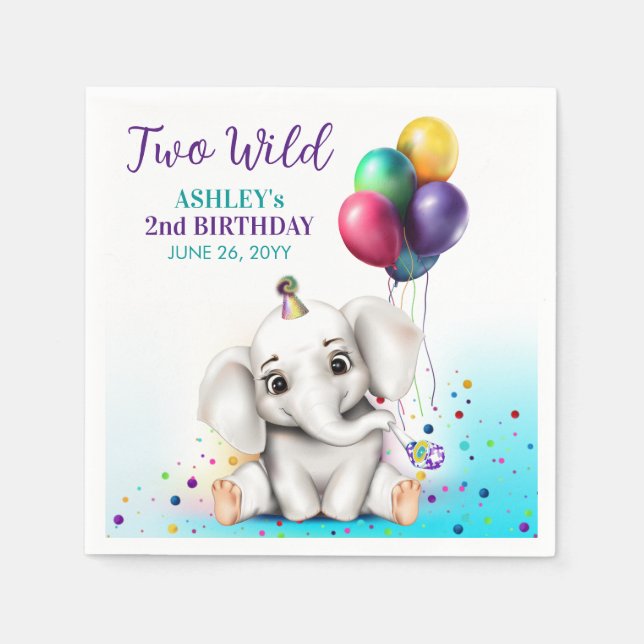 Serviette En Papier Fête d'anniversaire de l'éléphant mignon (Devant)