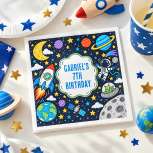 Serviette En Papier Fête d'anniversaire de l'espace extra-atmosphériqu