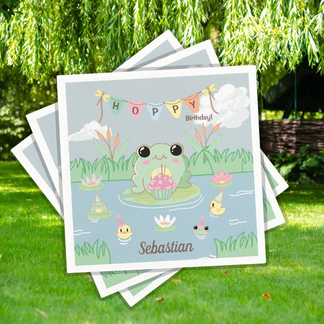 Serviette En Papier Fête d'anniversaire de l'étang de grenouille de de (Créateur téléchargé)