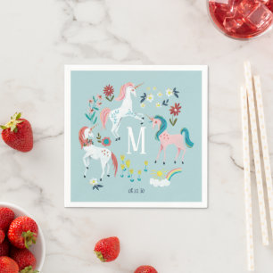 Serviette En Papier Fête d'anniversaire de licorne bleue pour enfants