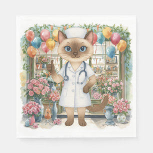 Serviette En Papier Fête d'anniversaire de l'infirmière chat avec des