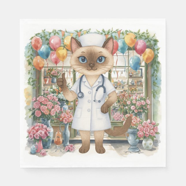Serviette En Papier Fête d'anniversaire de l'infirmière chat avec des  (Devant)
