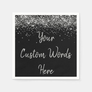 Serviette En Papier Fête d'anniversaire de mariage Noir et Argent Fête