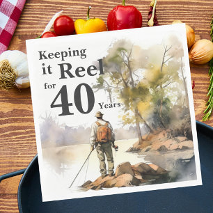 Serviette En Papier Fête d'anniversaire de pêche à l'aquarelle pour ho