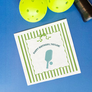 Serviette En Papier Fête d'anniversaire de pickleball rayée verte et b
