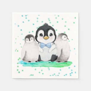 Serviette En Papier Fête d'anniversaire de pingouin mignon