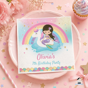 Serviette En Papier Fête d'anniversaire de piscine Sirène et Licorne M