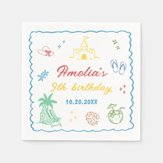 Serviette En Papier Fête d'anniversaire de plage d'été tropicale