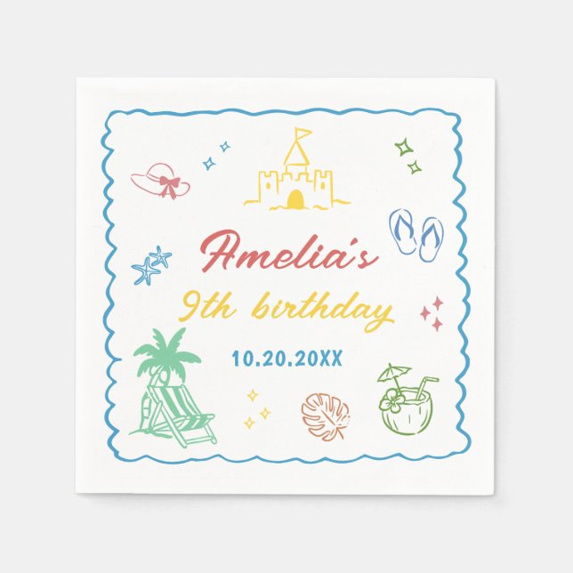 Serviette En Papier Fête d'anniversaire de plage d'été tropicale  (Devant)